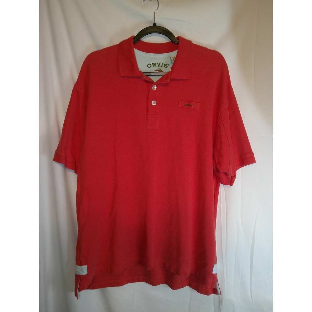 Vintage Orvis Orange Heavyweight Polo‎ Shirt Mens Casual Short Sleeve Collared L